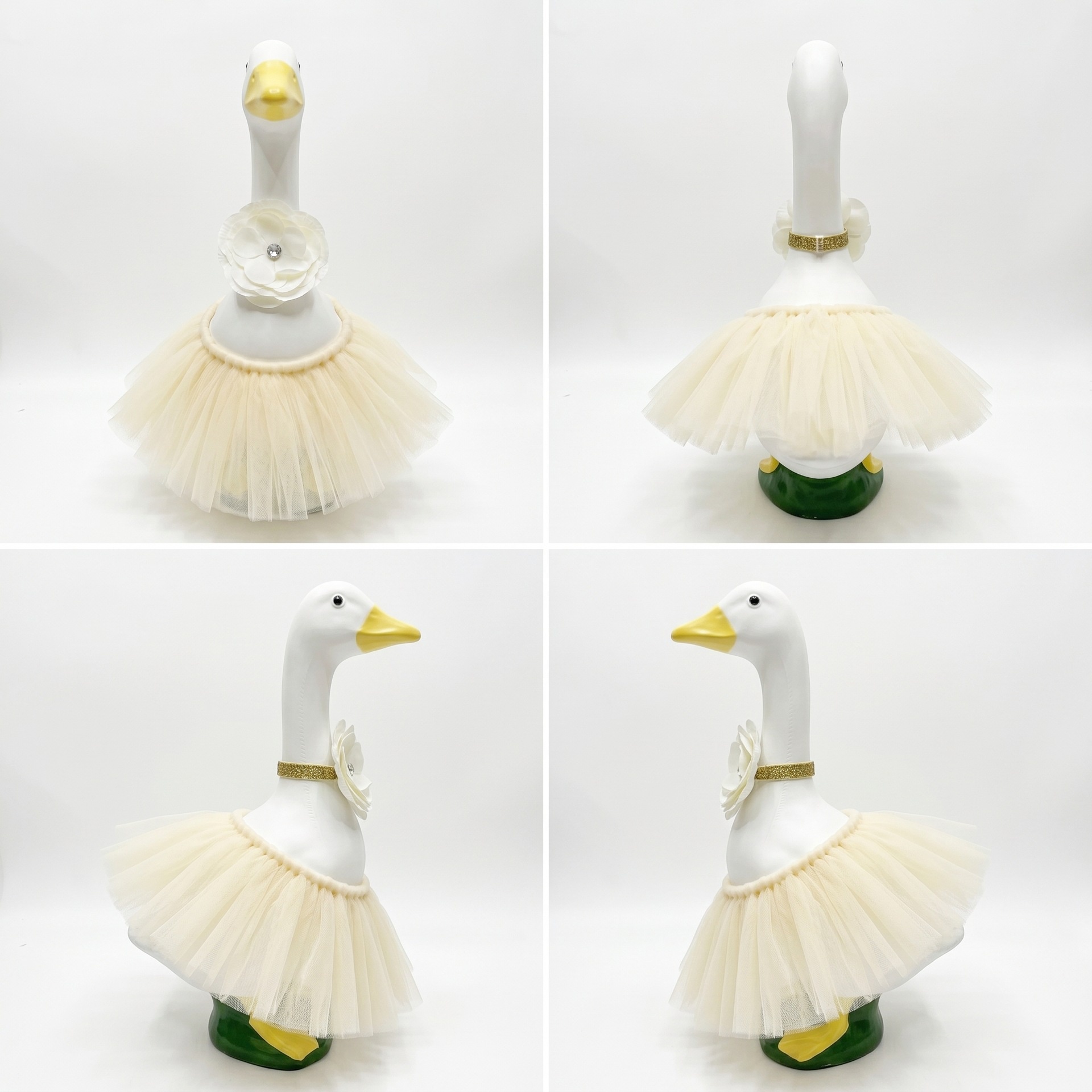 23 Inch Porch Goose Tulle Tutu Skirt Set, Decorative Headpiece & Fluffy Gauze Outfit for Garden Lawn Yard Goose Statue Decor - Image 5