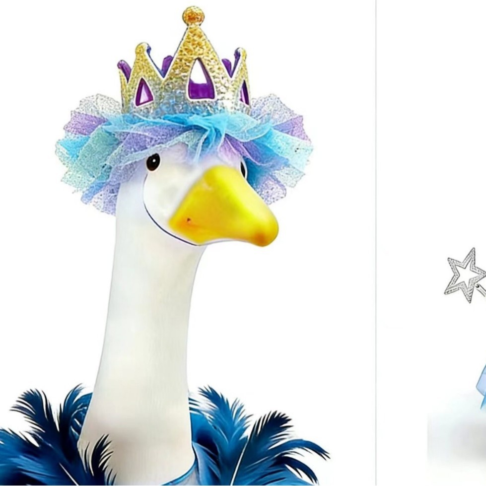 Casual Royal Blue Feather Tulle Tutu Skirt for 23 Inch Porch Goose Statue, All-Season Princess Outfit for Birthday & Baby Shower - Image 3