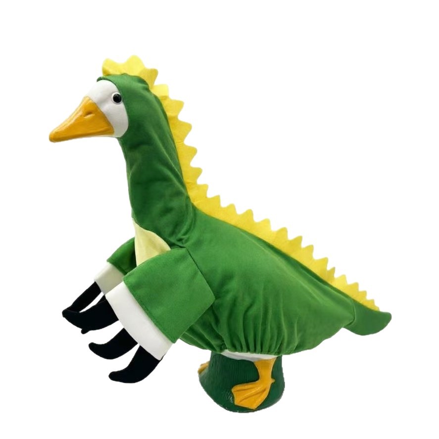 Handmade Pastoral Dinosaur Porch Goose Outfits, Wearable Cloth Outfit in Green & Orange for 23 Inch Yard Goose Statue - Image 4