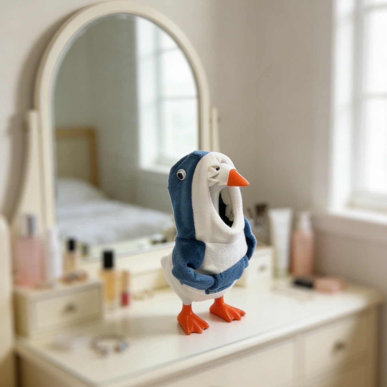 7 Inch Tabletop Goose Plush Shark Hoodie Outfit, Cute Mini Figurine Clothes for Office Desk Decor Statue - Image 4