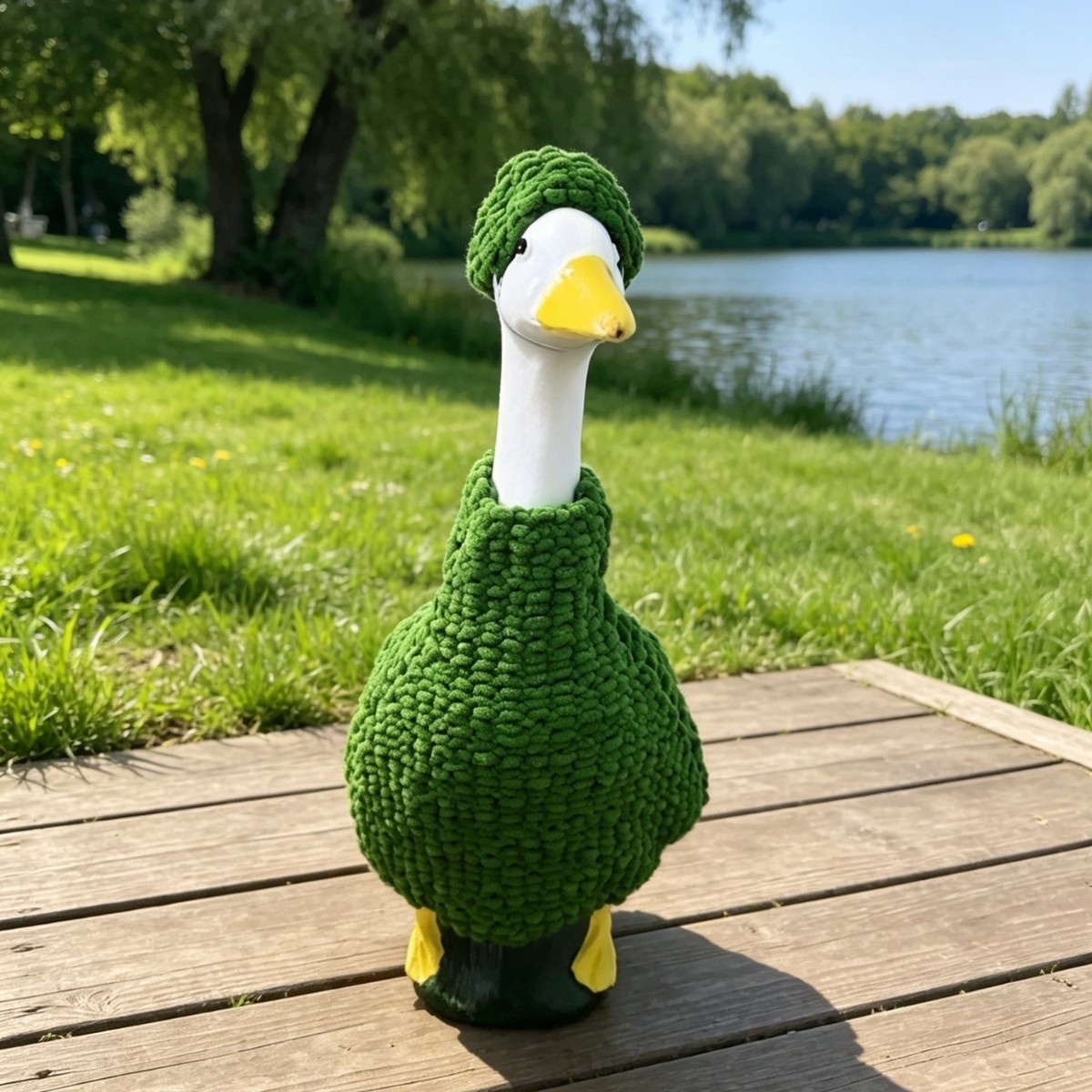 Hand Knitted Colorful Yarn Outfit for Porch Goose Statues, Soft Plush Knit Clothes Fit 7 Inch & 23 Inch Yard Goose Figurines - Image 4