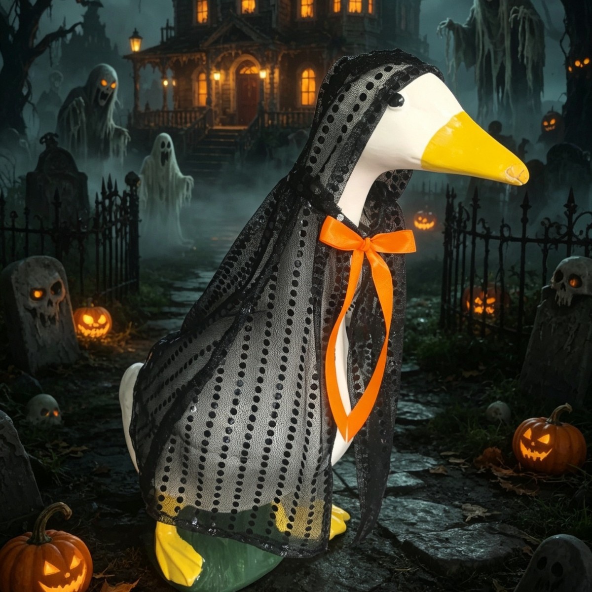 Funny Series Halloween Vampire Bat Cape Costume for 23 Inch Porch Goose Statues, Spooky Party Decor Outfit - Image 4