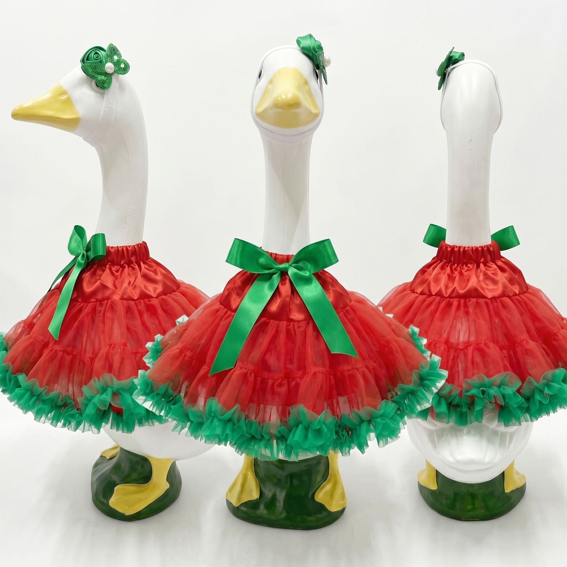 23 Inch Porch Goose Tulle Skirt Outfit, Red Tutu Dress Set with Headpiece for Yard Lawn Goose Statue Garden Decor - Image 4