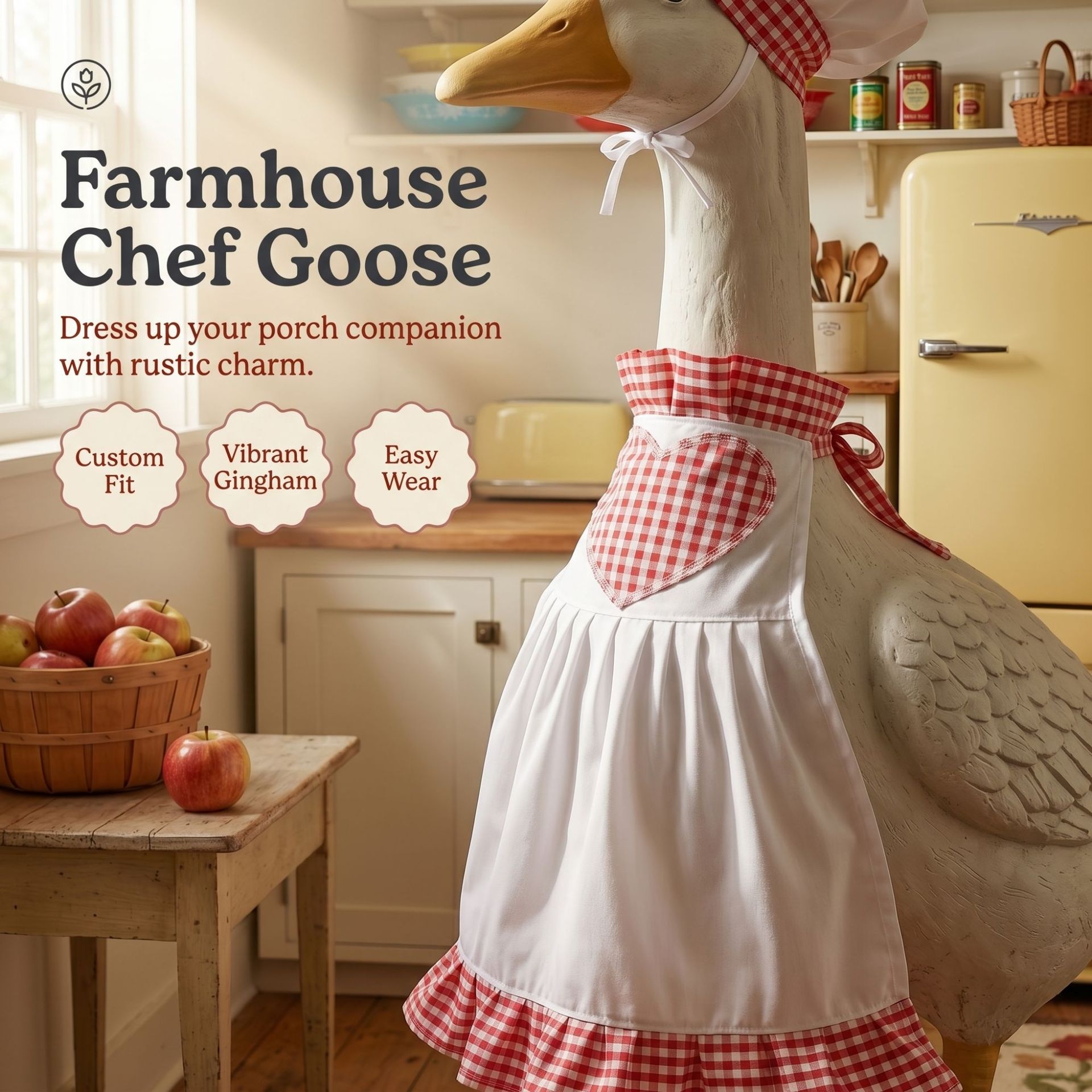 Chef Outfit Set for 23 Inch Porch Goose Statue, Hat and Apron Decor Costume for Garden Lawn Goose Yard Ornament - Image 4