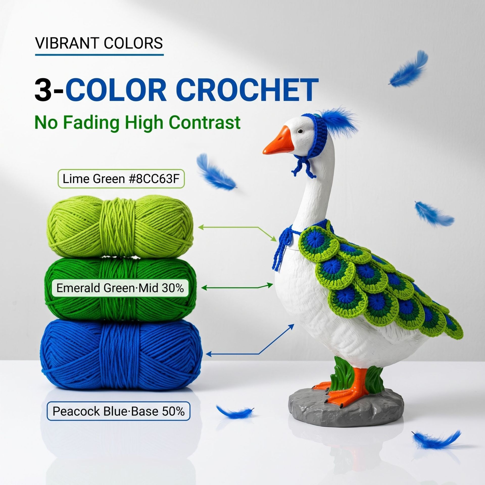 Jungle Peacock Costume for 17-23 Inch Porch Goose Statues, Green Simple Style Lawn Goose Summer Decor Outfit - Image 4