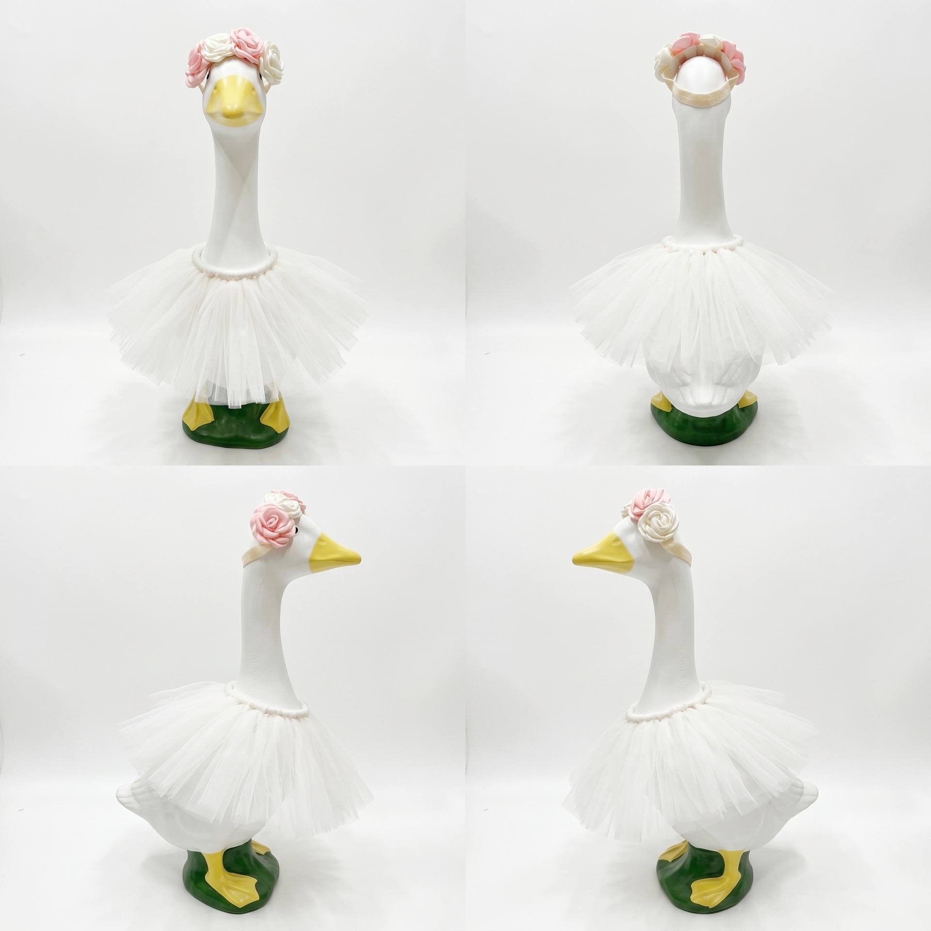23 Inch Porch Goose Tulle Tutu Skirt Set, Headpiece & Fluffy Gauze Dress for Garden Lawn Yard Goose Statue Decor - Image 4