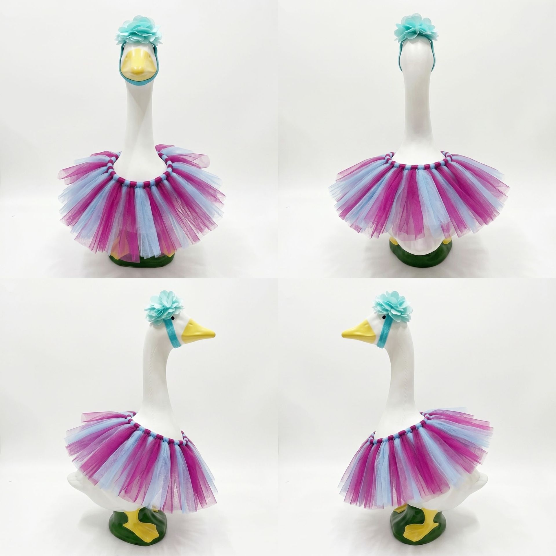 23 Inch Porch Goose Tulle Tutu Skirt Set, Decorative Headpiece & Fluffy Gauze Outfit for Garden Lawn Yard Goose Statue Decor - Image 4