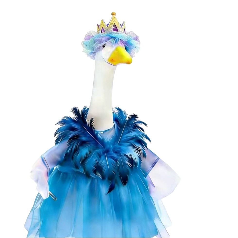 Casual Royal Blue Feather Tulle Tutu Skirt for 23 Inch Porch Goose Statue, All-Season Princess Outfit for Birthday & Baby Shower