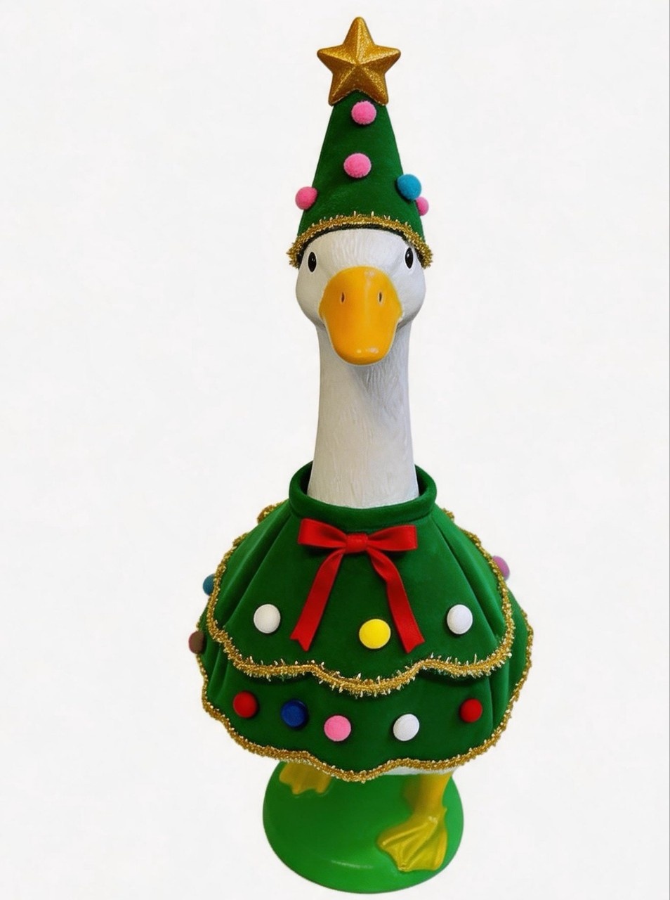 Handmade Dark Green Neoclassical Christmas Tree Skirt Goose Costume, 23 Inch Woven Fabric Porch & Lawn Goose Statue Decor Outfit - Image 3
