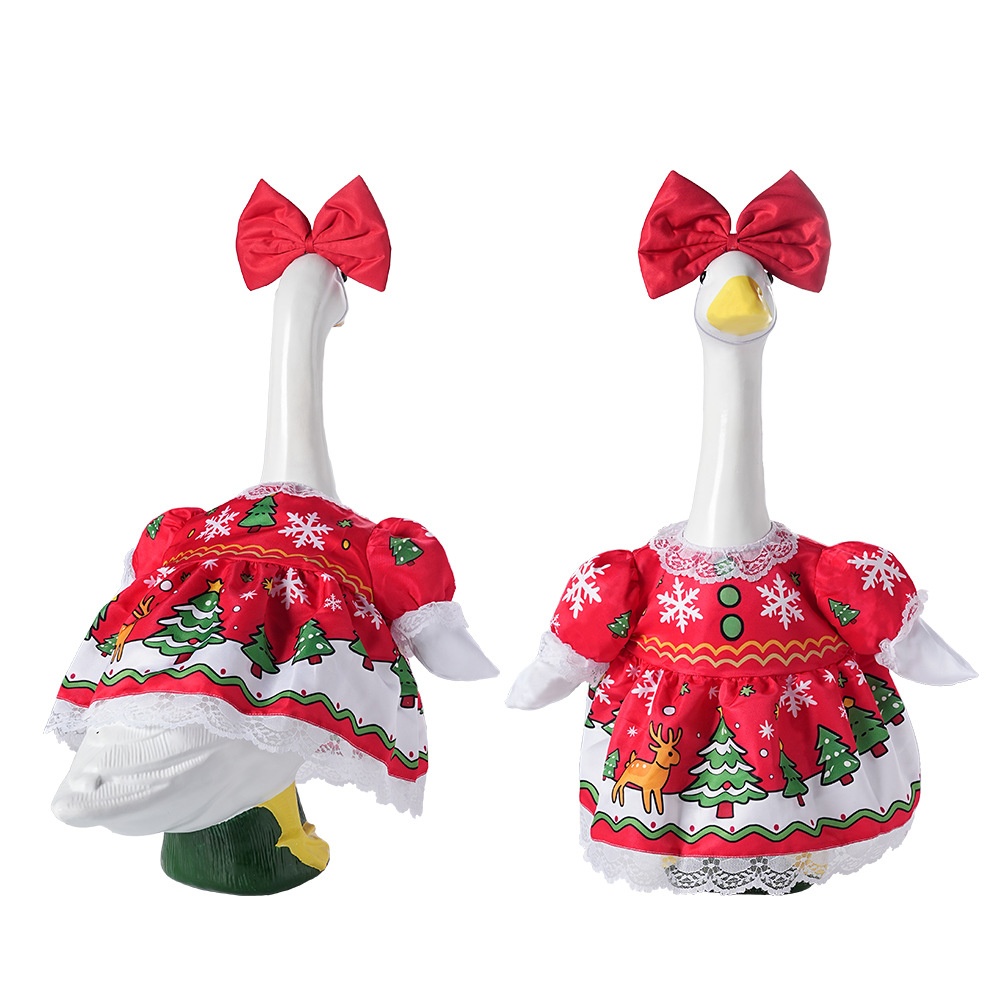 European Style Christmas Skirt Costume Set, All-Season Transform Outfit for 23 Inch Large White Porch Goose Statue - Image 3