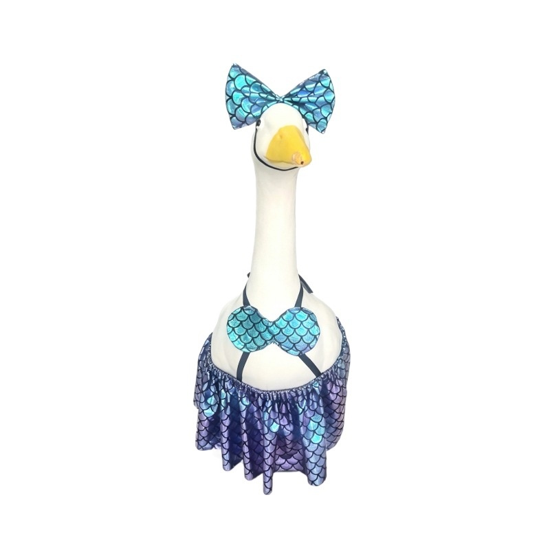 Mermaid Princess Sequined Porch Goose Outfit, Iridescent Fish Scale Beach Party Costume for Yard Goose Statues - Image 3