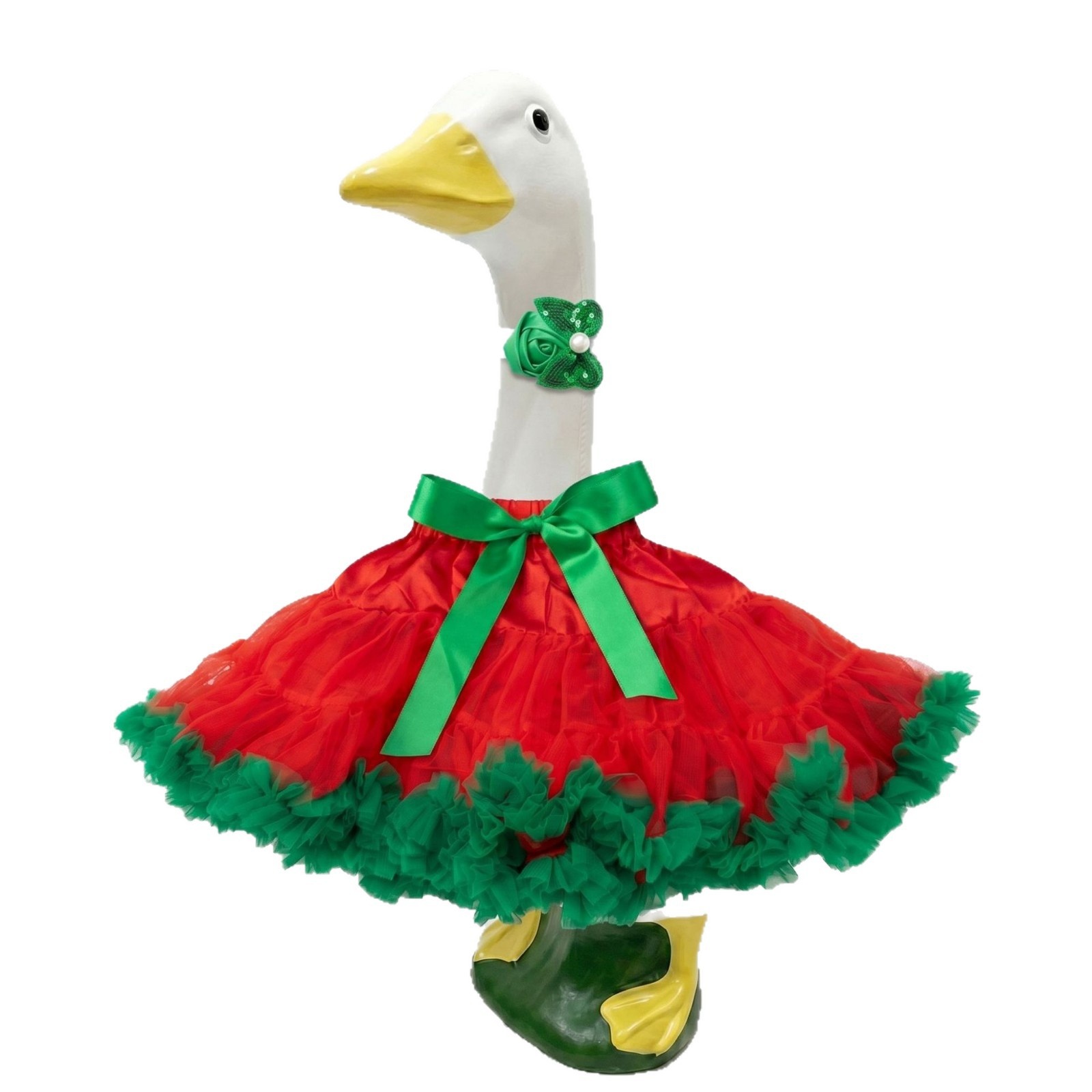 23 Inch Porch Goose Tulle Skirt Outfit, Red Tutu Dress Set with Headpiece for Yard Lawn Goose Statue Garden Decor - Image 3