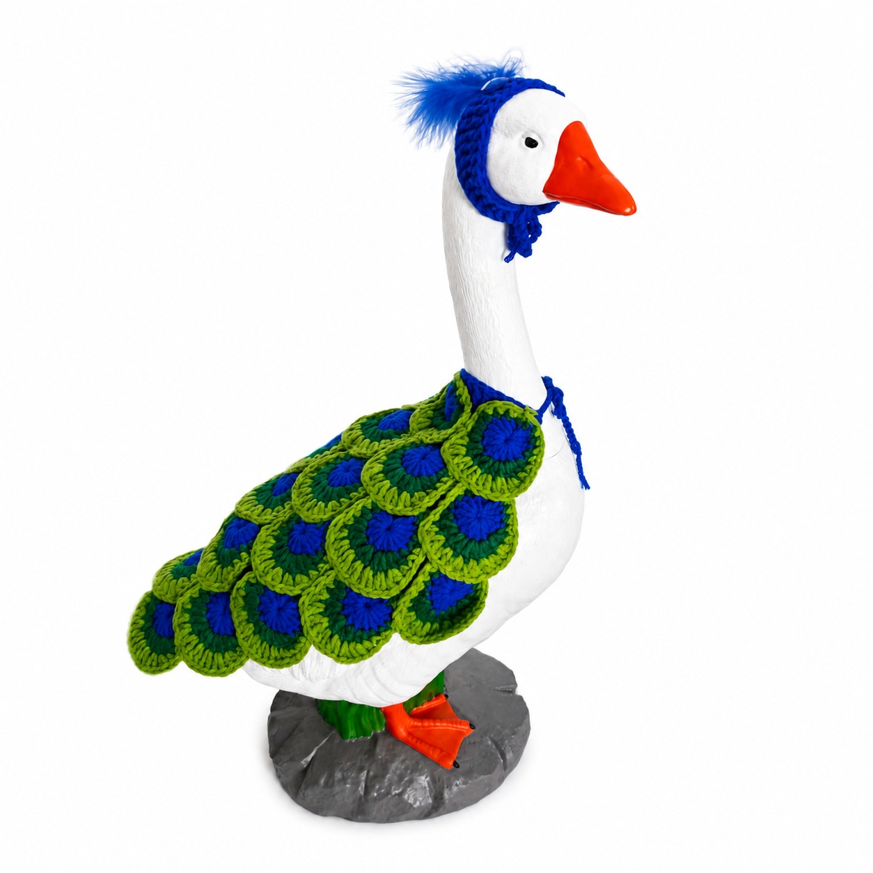Jungle Peacock Costume for 17-23 Inch Porch Goose Statues, Green Simple Style Lawn Goose Summer Decor Outfit - Image 3