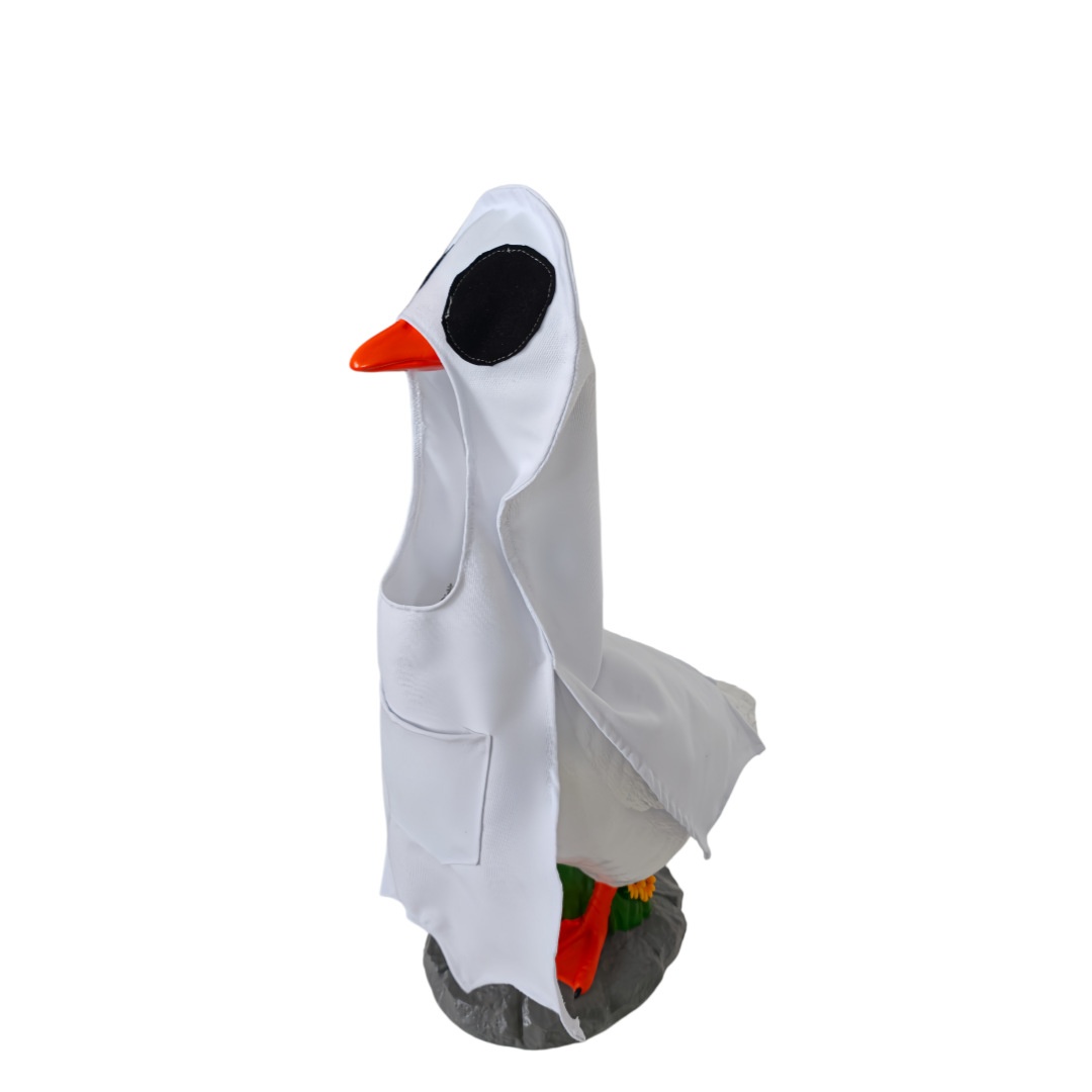 White Ghost Costume for 23 Inch Porch Goose Statues, Minimalist Polyester Halloween Lawn Goose Decor Outfit - Image 3