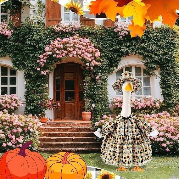 New Plaid Sunflower Porch Goose Outfit, 23 Inch Goose Costume for Garden Lawn Yard Holiday Decoration - Image 5
