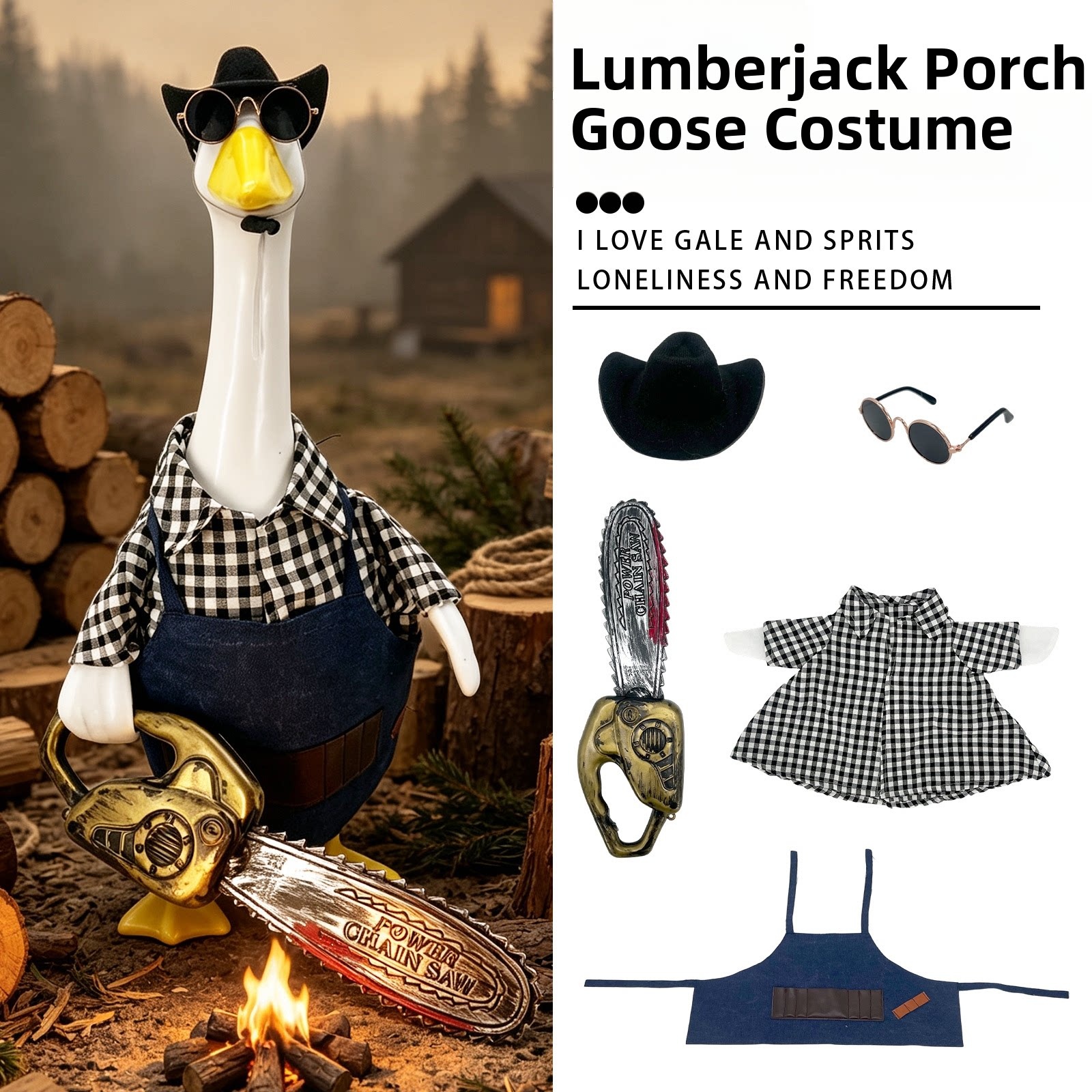 New Lumberjack Costume Outfit for 23 Inch Porch Goose, Outdoor Lawn Goose Statue Decor