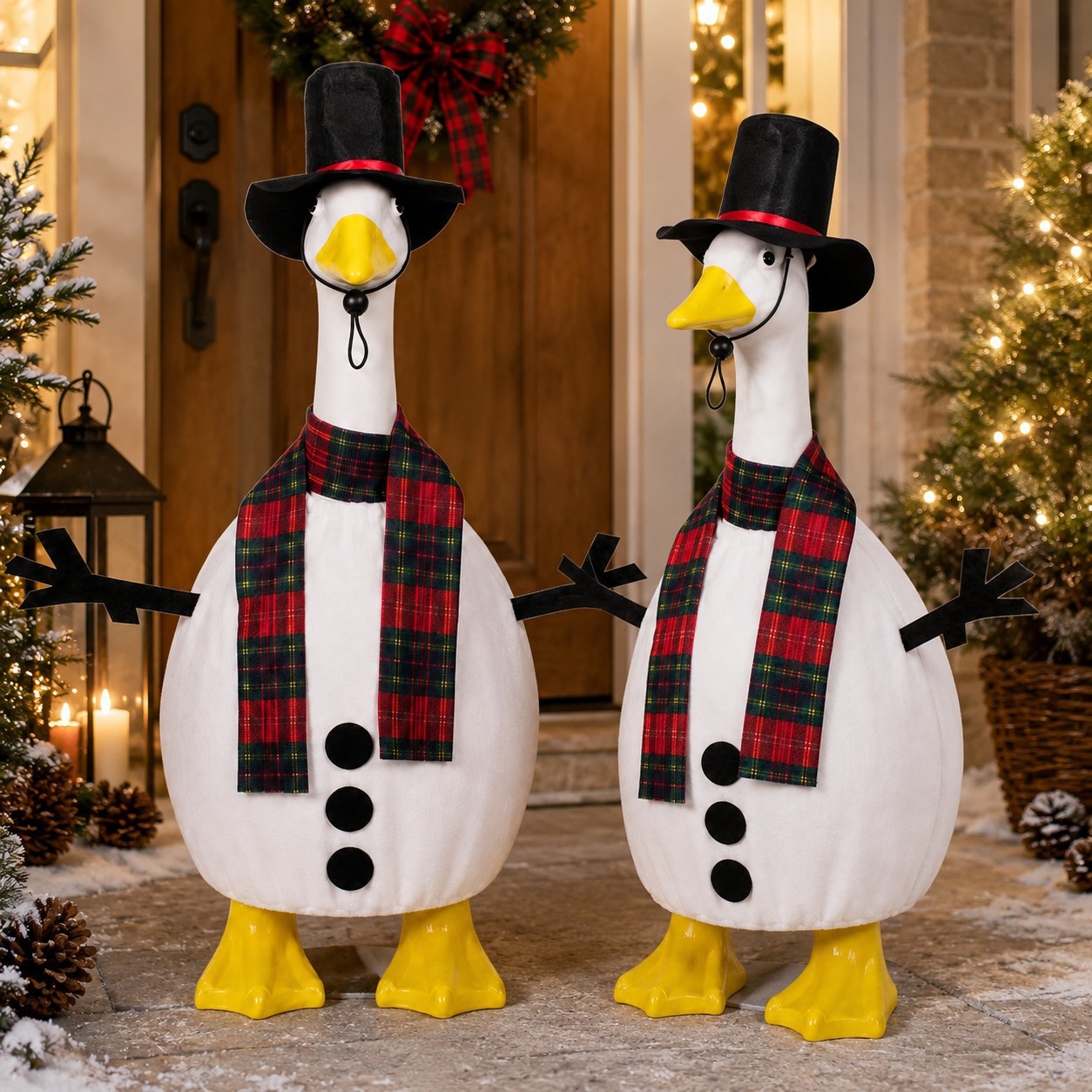 New Christmas Snowman 23 Inch Porch Goose Outfit Set, Holiday Party Decor Costume for Goose Ornament