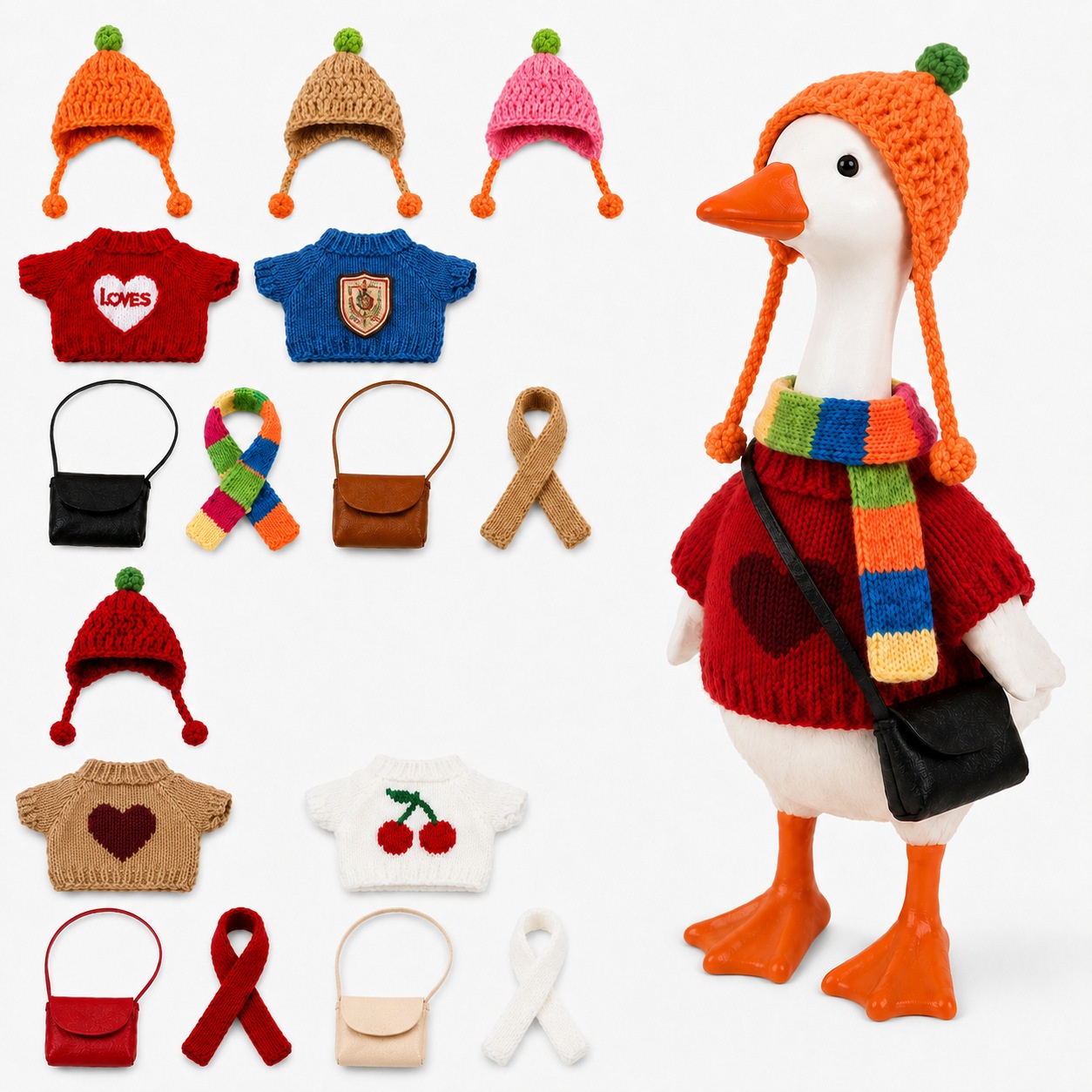 7 Inch Porch Goose Knit Outfit, Sweater & Scarf Costume for Mini Goose Statue, Kitchen & Office Table Decor