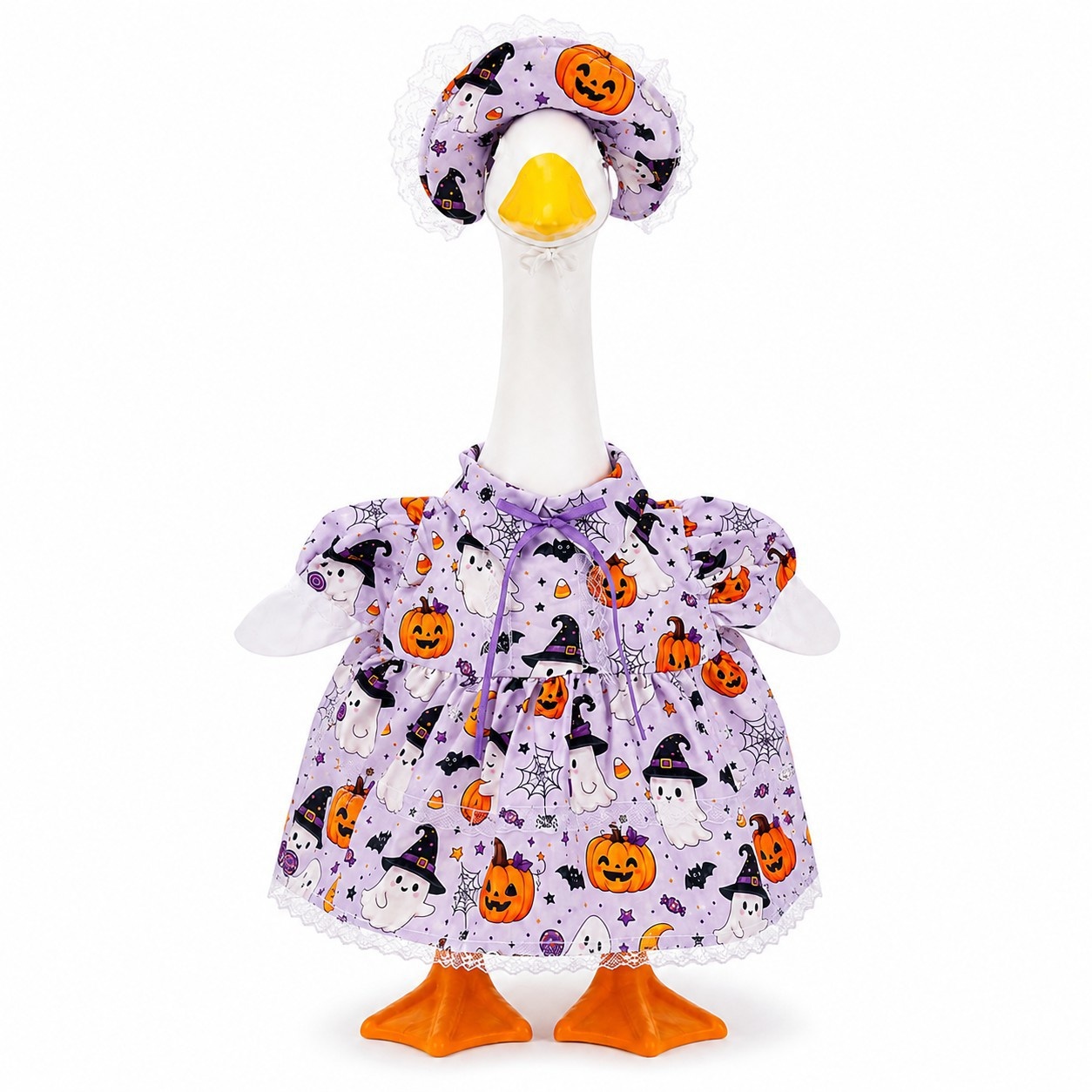 New Halloween Porch Goose Outfit Set, Purple Pumpkin Goose Clothes for Outdoor Yard Decor