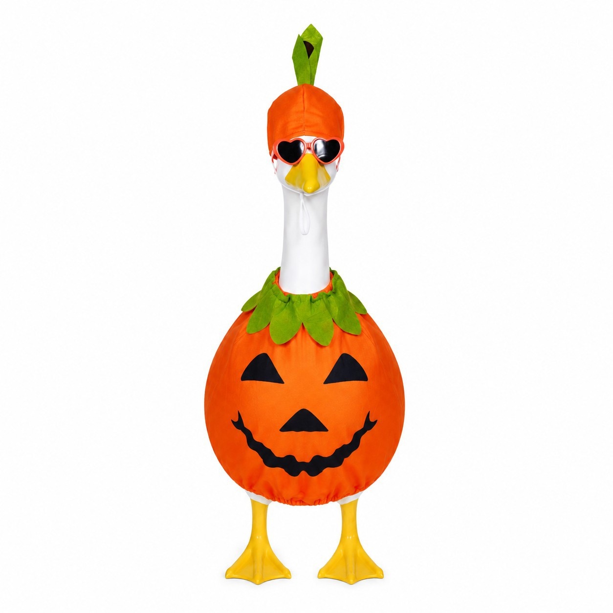 23 Inch Porch Goose Outfit, Halloween Green-Leaf Pumpkin Goose Costume for Yard Lawn Decor