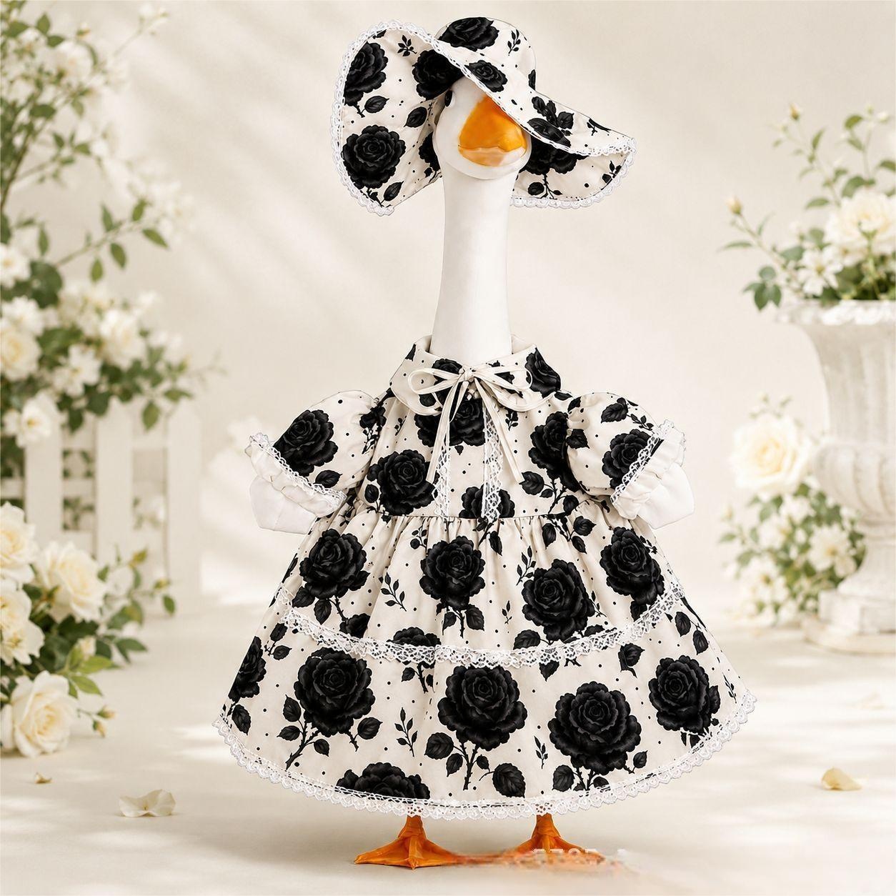 Black Rose Porch Goose Outfit, 23 Inch Goose Costume for Halloween Christmas Garden Lawn Yard Decor
