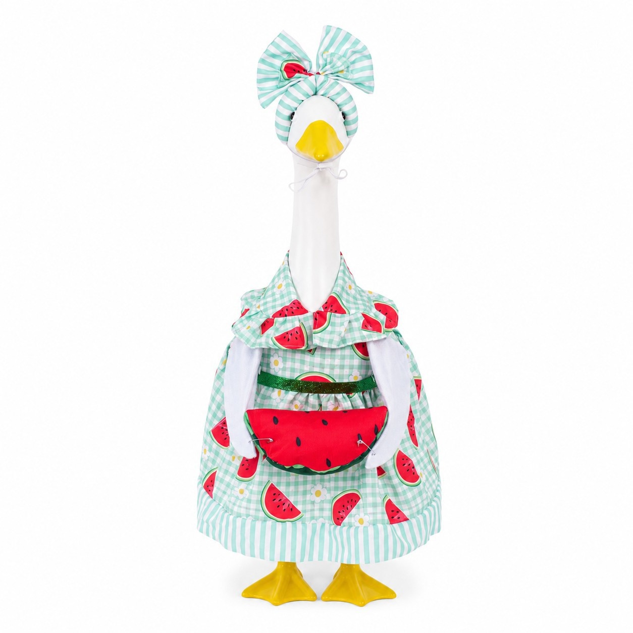 Summer Watermelon Porch Goose Outfit Set, Hat & Dress Costume for 23 Inch Lawn Goose Statue Decor