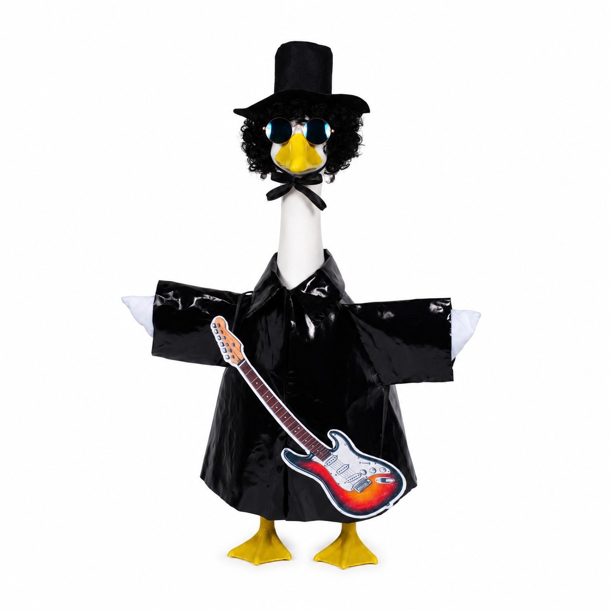 American Rock Guitarist Porch Goose Costume Set, Hat Wig Sunglasses Outfit for 23 Inch Yard Goose Statue Decor