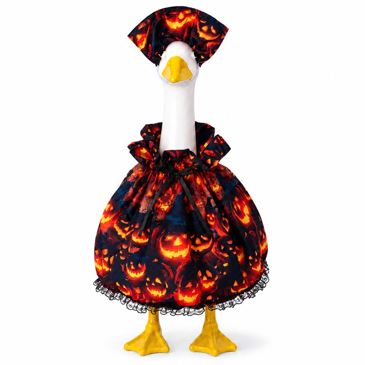 Halloween Pumpkin Skull Porch Goose Costume Set, 23 Inch Goose Statue Outfit for Yard Porch Party Decoration