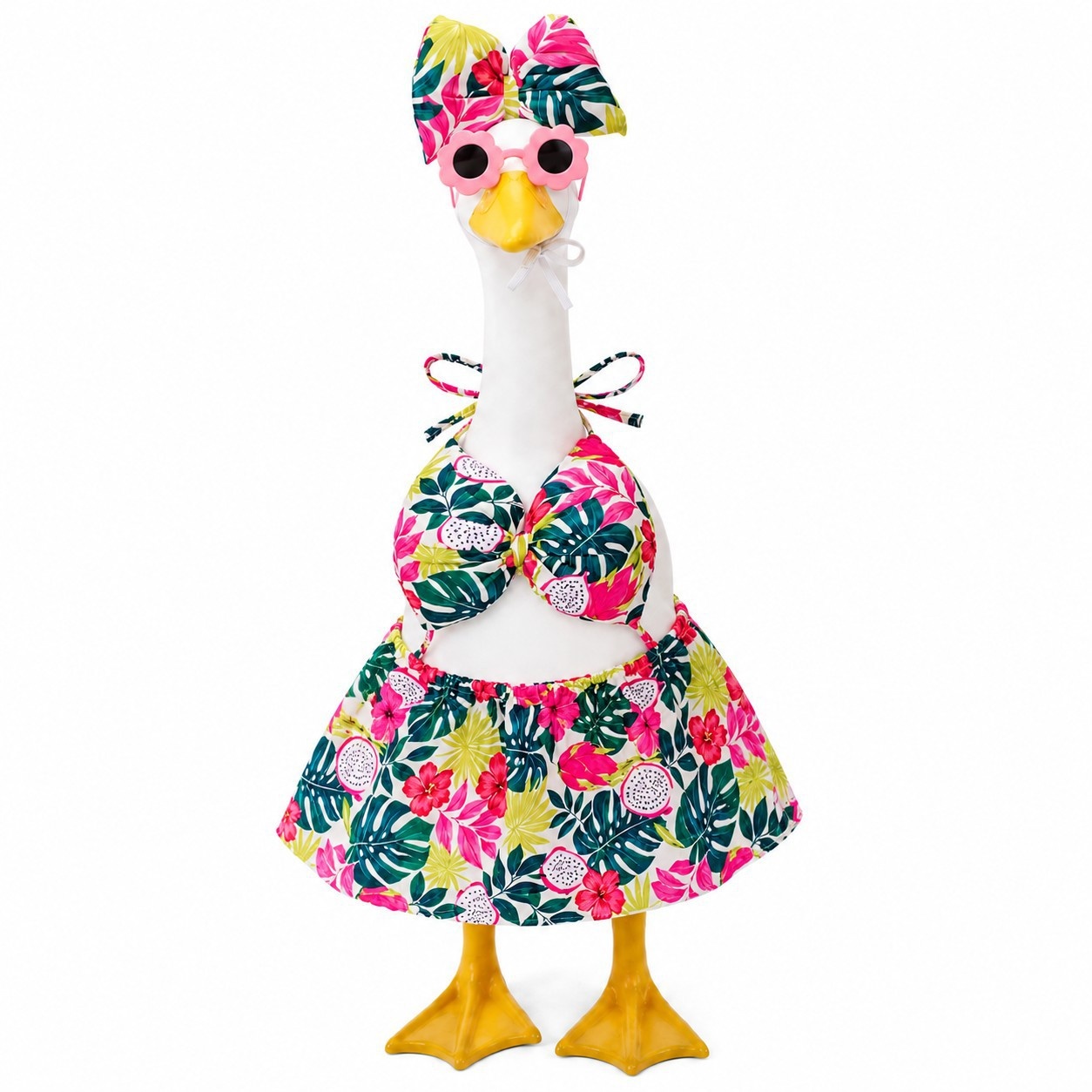 New Digital-Print Maple Leaf Pitaya Bikini Porch Goose Swimsuit Set, Outdoor Yard Decor Costume for 23 Inch Goose Statue