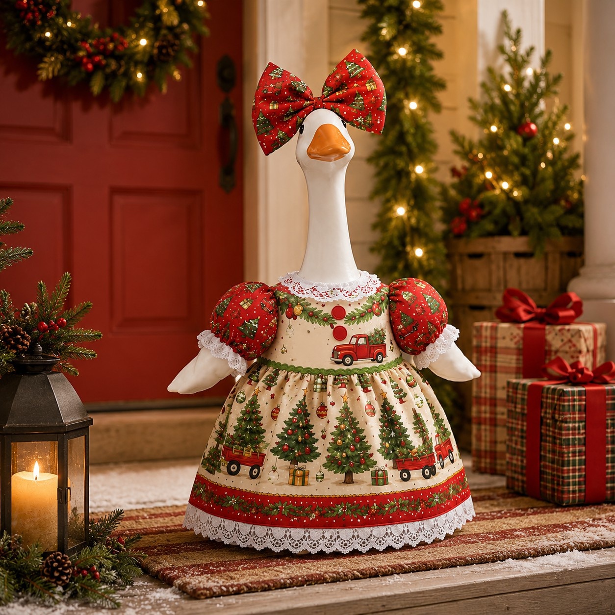 Christmas Porch Goose Costume Set, 23 Inch Goose Statue Outfit for Yard Porch Holiday Decoration