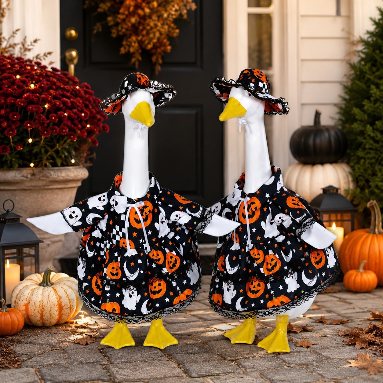 23 Inch Porch Goose Pumpkin Ghost Dress Costume, Halloween Yard Porch Decoration for Goose Statue