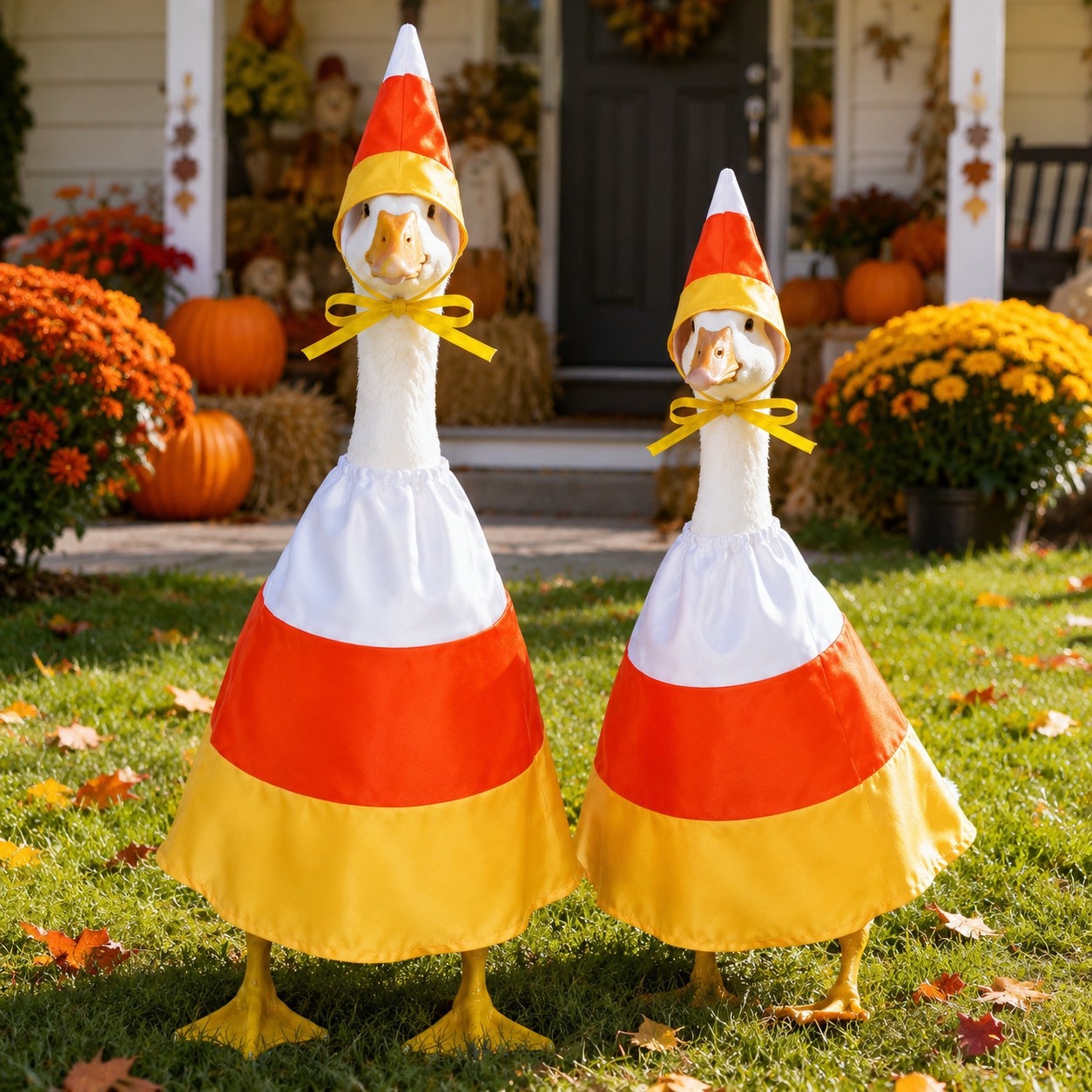 23 Inch Striped Porch Goose Costume Set, Outdoor Yard Lawn Decor Outfit for Goose Statue