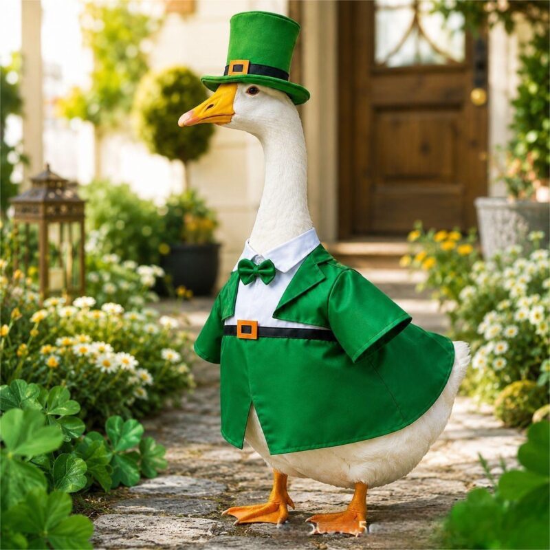 New St Patrick's Day Porch Goose Outfit, 23 Inch Goose Costume for Outdoor Garden Yard Decoration