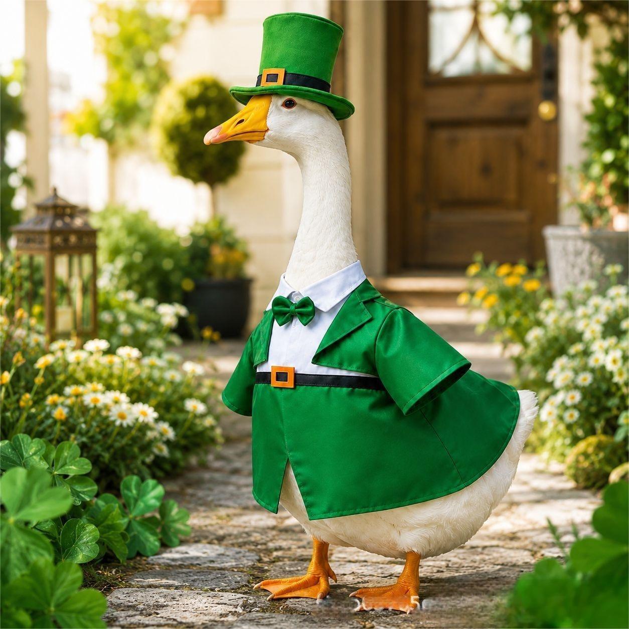 New St Patrick's Day Porch Goose Outfit, 23 Inch Goose Costume for Outdoor Garden Yard Decoration