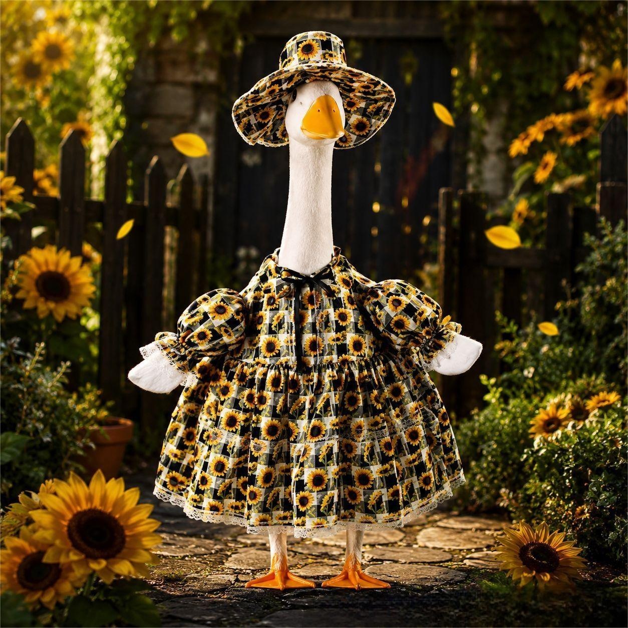 New Plaid Sunflower Porch Goose Outfit, 23 Inch Goose Costume for Garden Lawn Yard Holiday Decoration