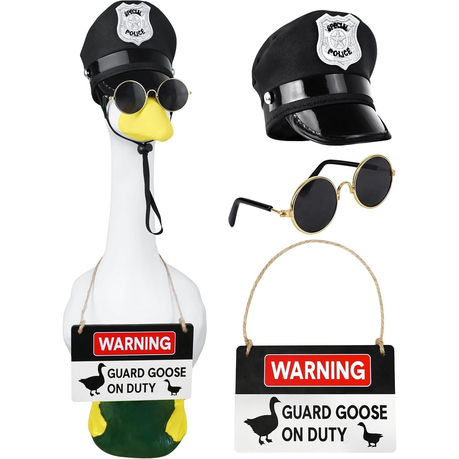 Cool Police Warning Porch Goose Costume Set, 23 Inch Casual Dress-Up Outfit for Porch Goose Statue