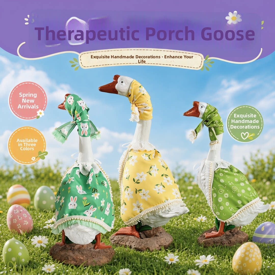 Rural Style Porch Goose Outfit with Straw Hat, Summer Country Costume for 17 & 23 Inch White Goose Decor