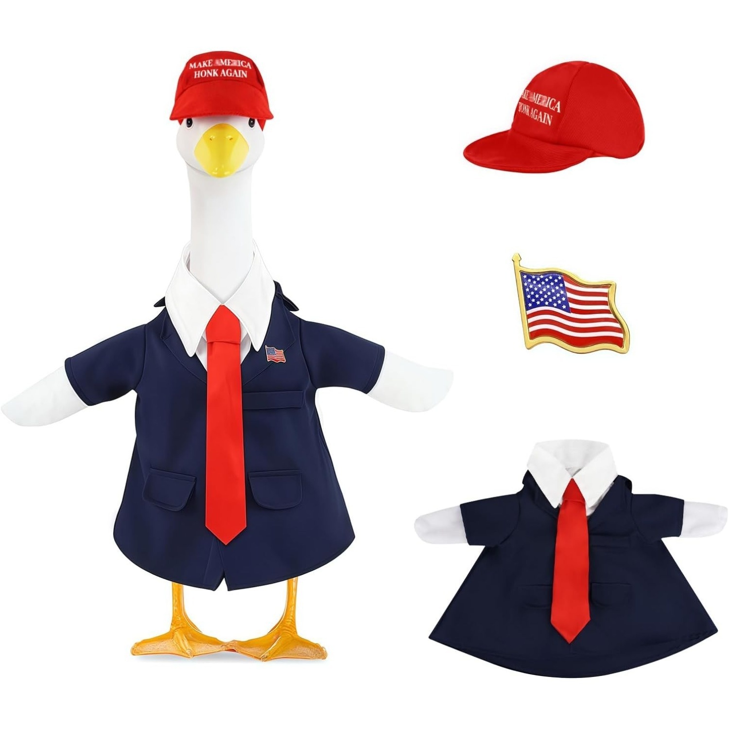 Funny American Bow Tie Hat Costume Set for 23 Inch Cement Porch Goose Statue, Novelty Yard Goose Decor Outfit