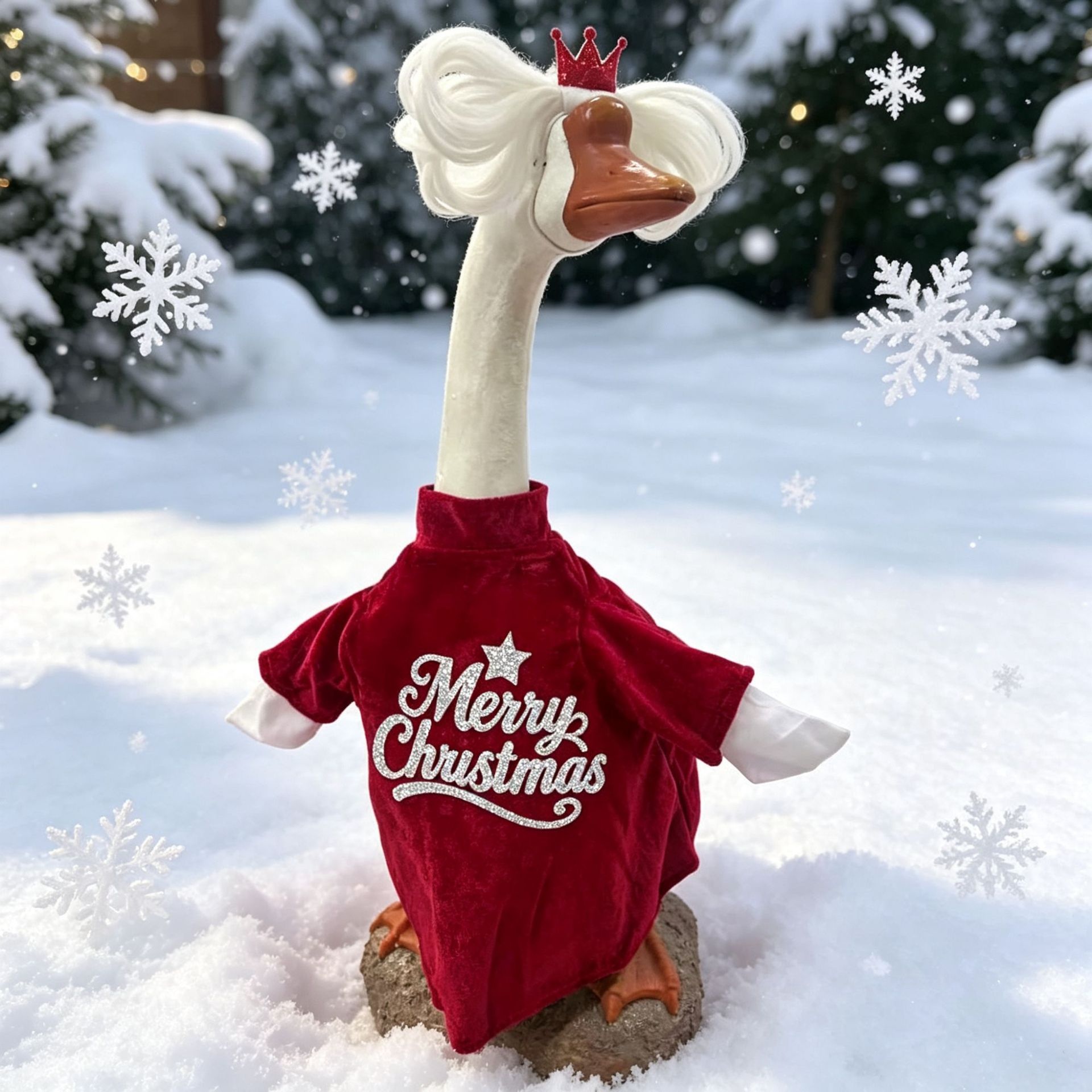 Christmas Santa Porch Goose Outfit, Holiday Costume for 17 & 23 Inch Simulated White Goose Ornament