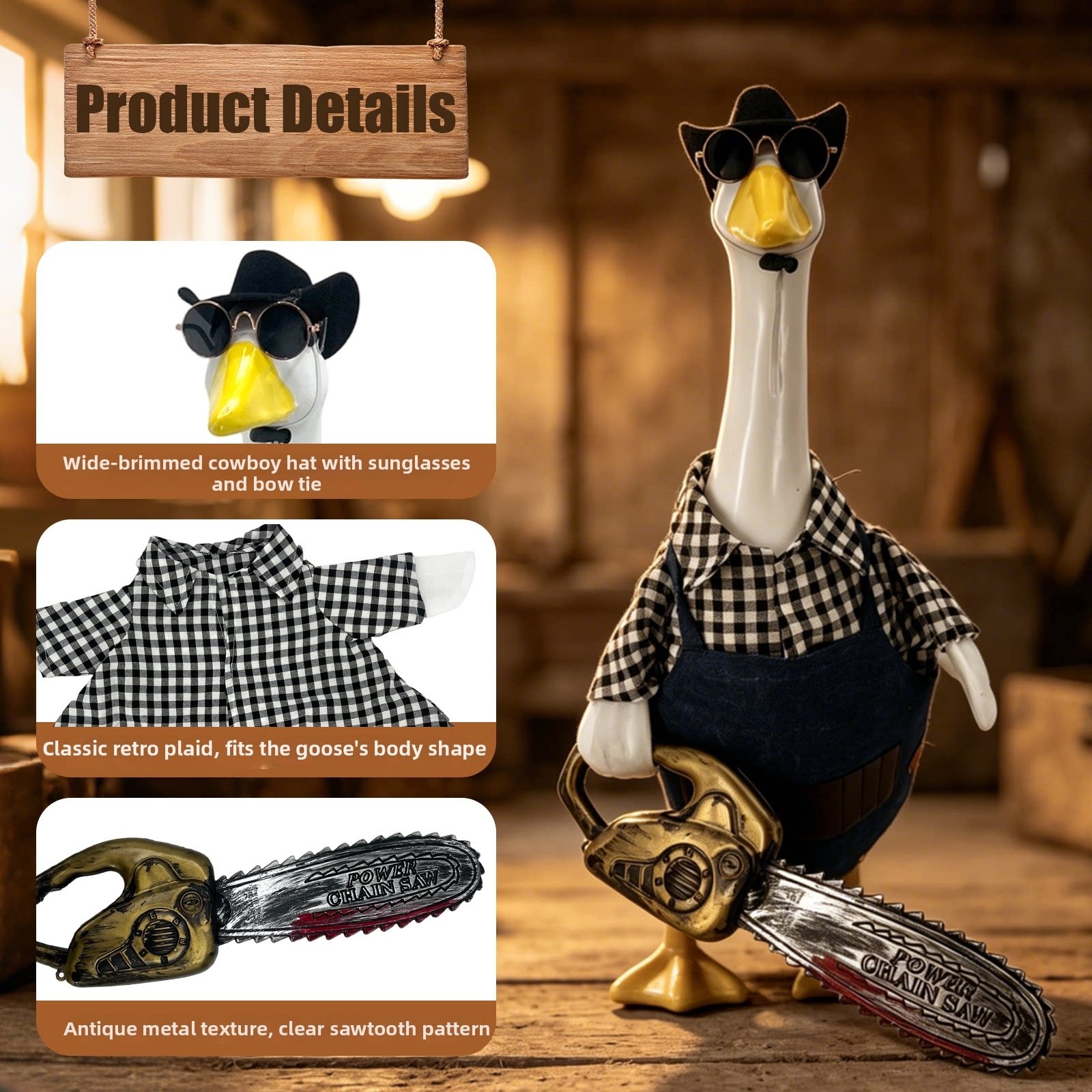 New Lumberjack Costume Outfit for 23 Inch Porch Goose, Outdoor Lawn Goose Statue Decor - Image 2