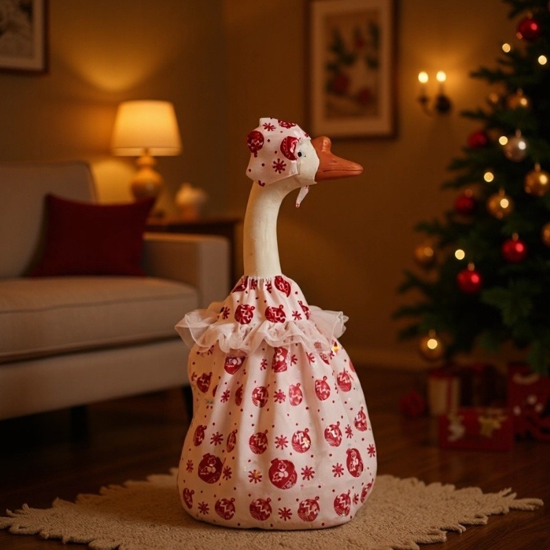 Christmas Santa Porch Goose Costume, 23 Inch Outfit for Simulated White Goose Christmas Yard Decor - Image 2