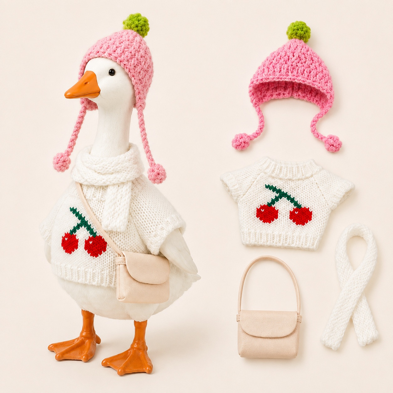 7 Inch Porch Goose Knit Outfit, Sweater & Scarf Costume for Mini Goose Statue, Kitchen & Office Table Decor - Image 2