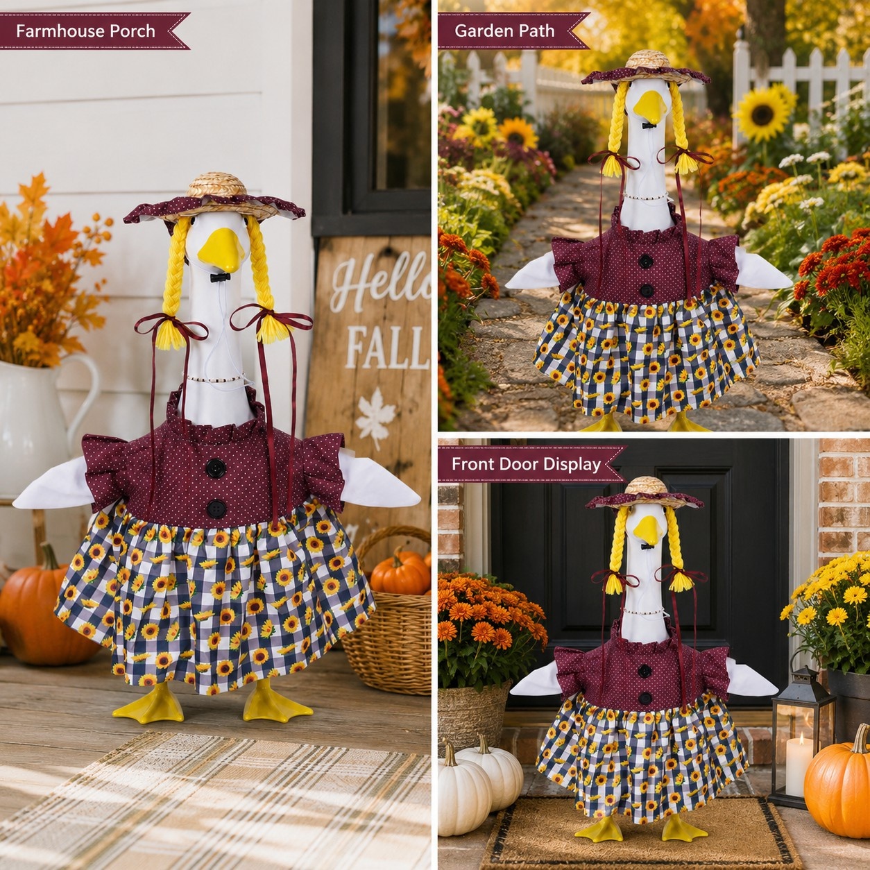 New Sunflower Braid Porch Goose Outfit, Goose Clothes for Outdoor Yard Lawn Holiday Party Decor - Image 2
