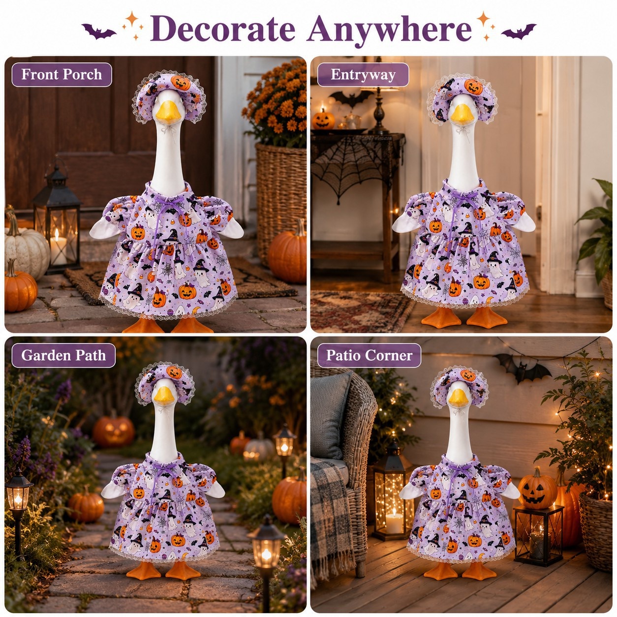 New Halloween Porch Goose Outfit Set, Purple Pumpkin Goose Clothes for Outdoor Yard Decor - Image 2