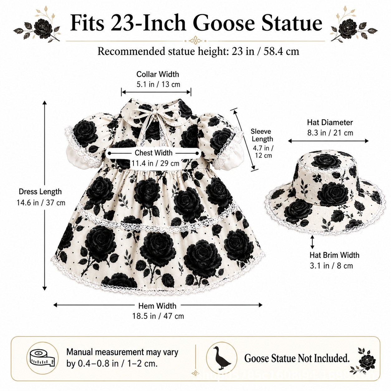 Black Rose Porch Goose Outfit, 23 Inch Goose Costume for Halloween Christmas Garden Lawn Yard Decor - Image 2