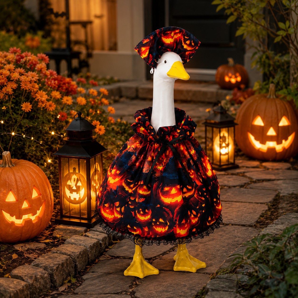 Halloween Pumpkin Skull Porch Goose Costume Set, 23 Inch Goose Statue Outfit for Yard Porch Party Decoration - Image 2