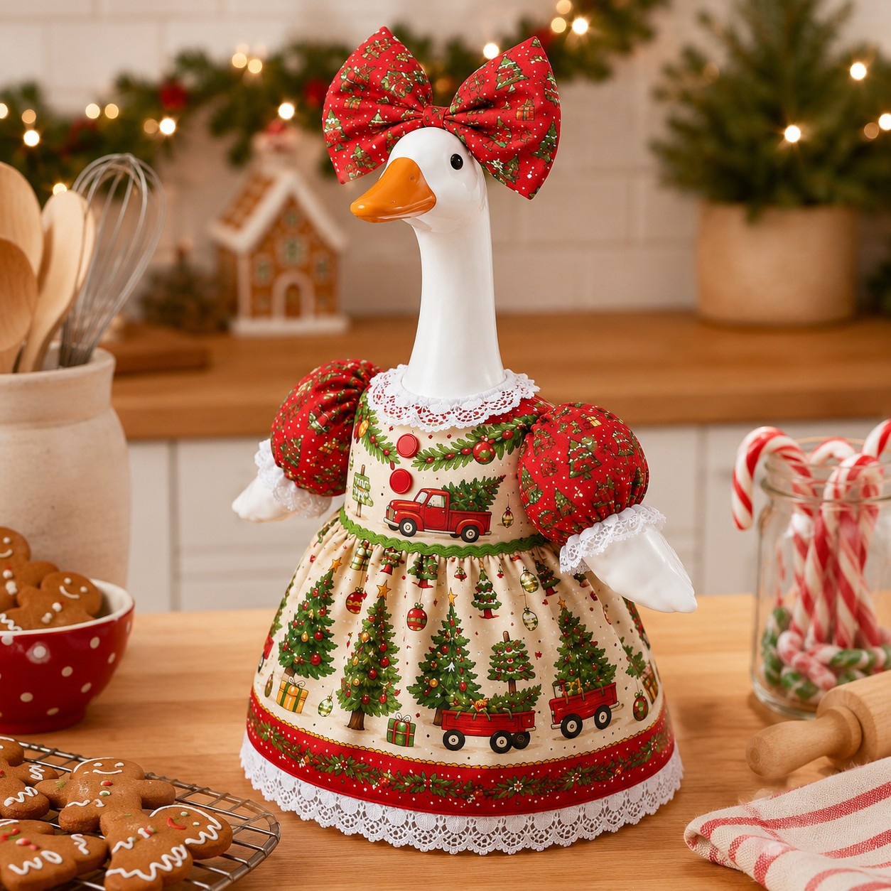 Christmas Porch Goose Costume Set, 23 Inch Goose Statue Outfit for Yard Porch Holiday Decoration - Image 2