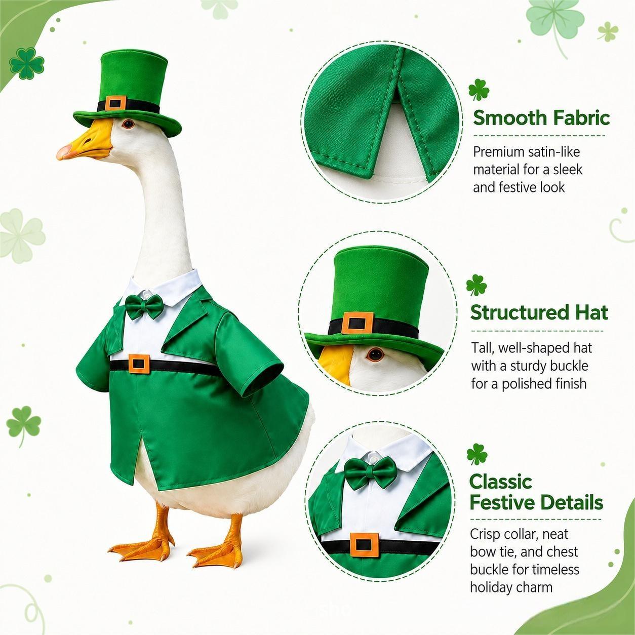 New St Patrick's Day Porch Goose Outfit, 23 Inch Goose Costume for Outdoor Garden Yard Decoration - Image 4