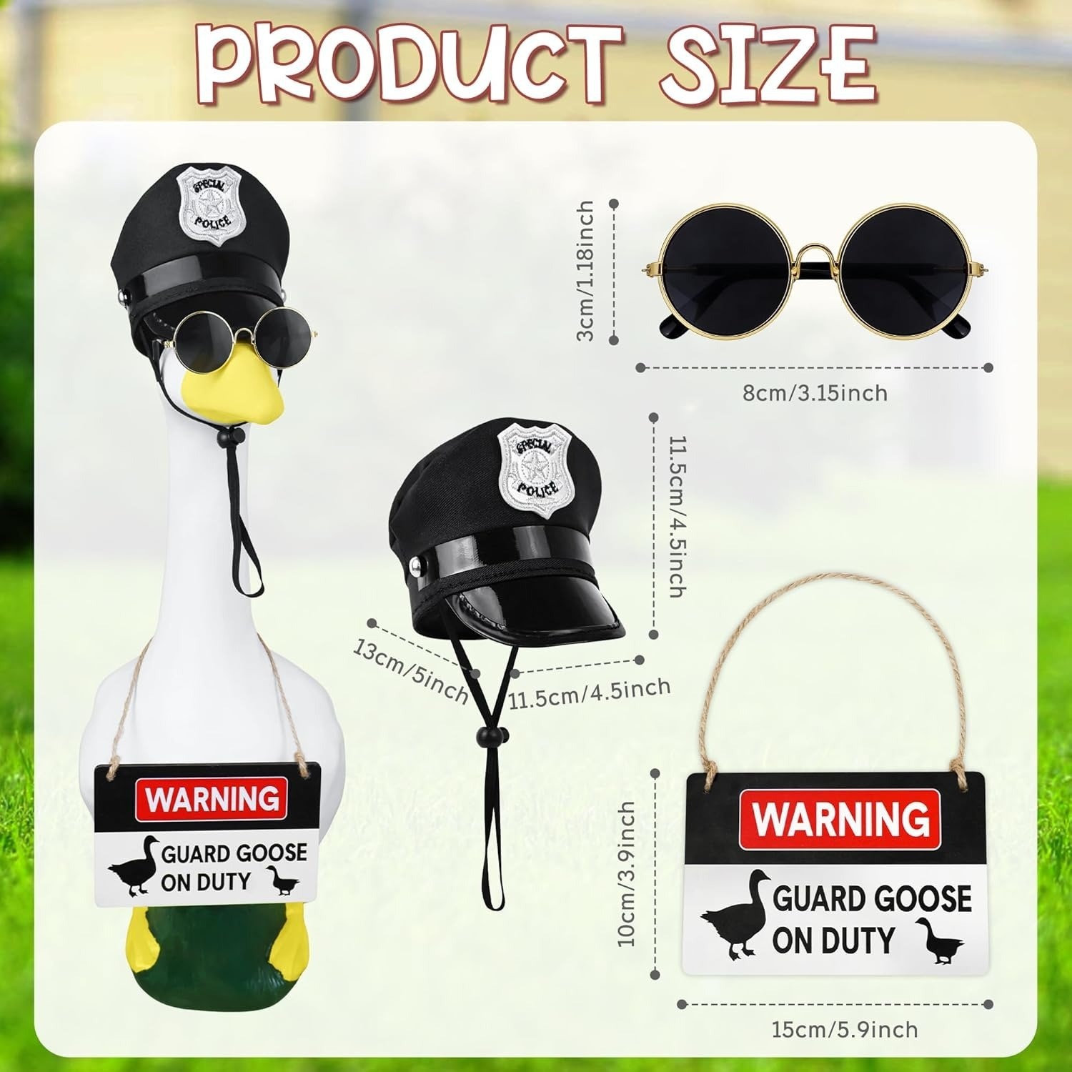 Cool Police Warning Porch Goose Costume Set, 23 Inch Casual Dress-Up Outfit for Porch Goose Statue - Image 2