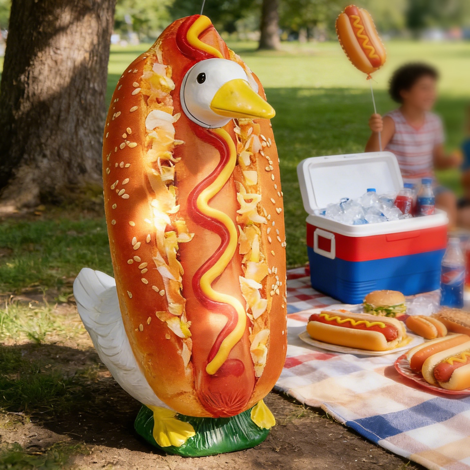 23 Inch Porch Goose Hamburger Hot Dog Costume, BBQ Party Atmosphere Decor Prop for Yard Gathering - Image 2